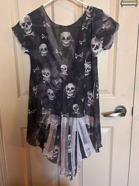 gaze Black & White Skull Sheer High-Low Tunic